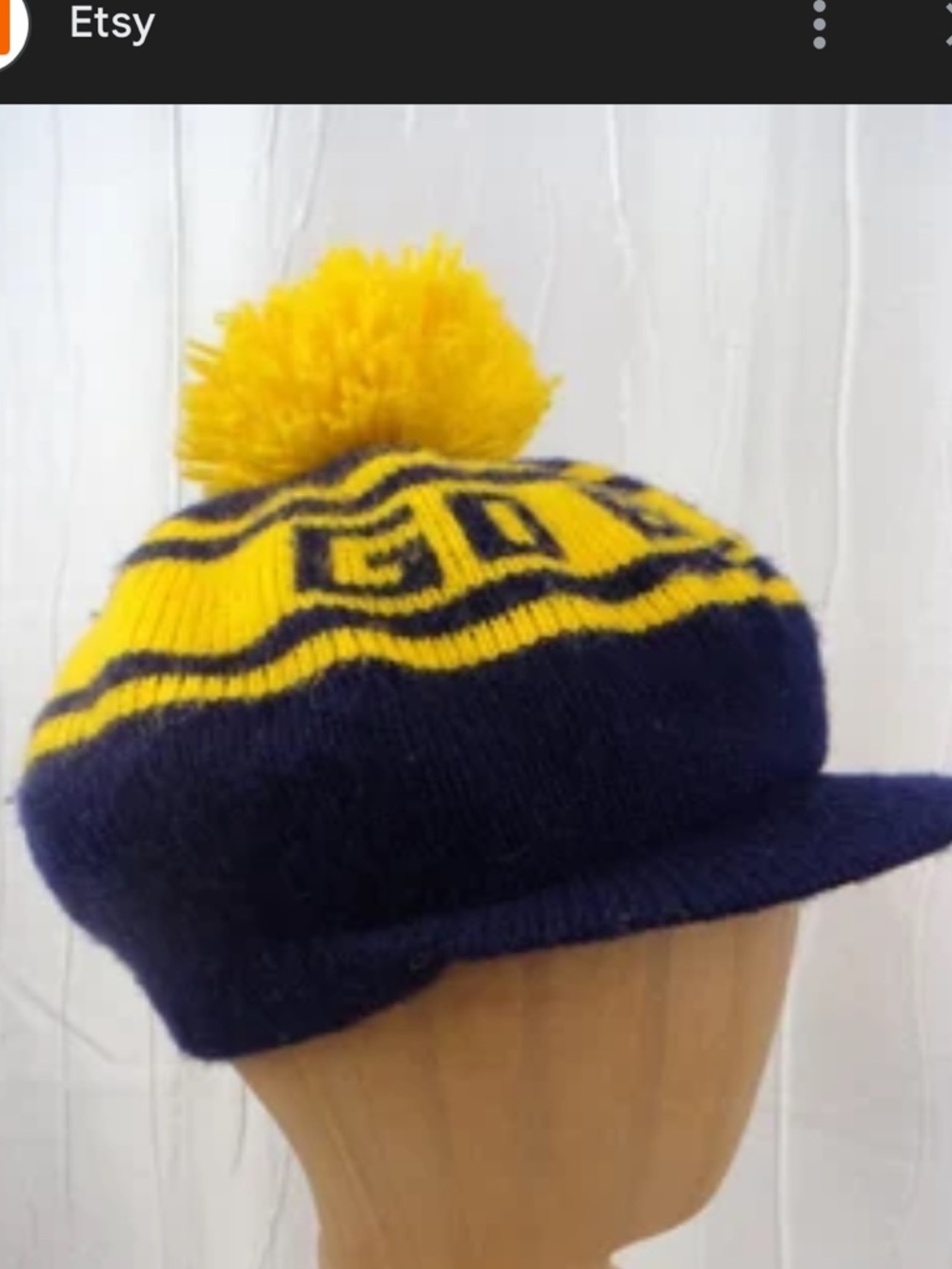 Vintage University Of Michigan U of M Wolverines Beret Hat Knit Pom USA Made